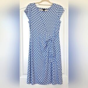 Talbots Blue and White Geometric Midi Dress Size M